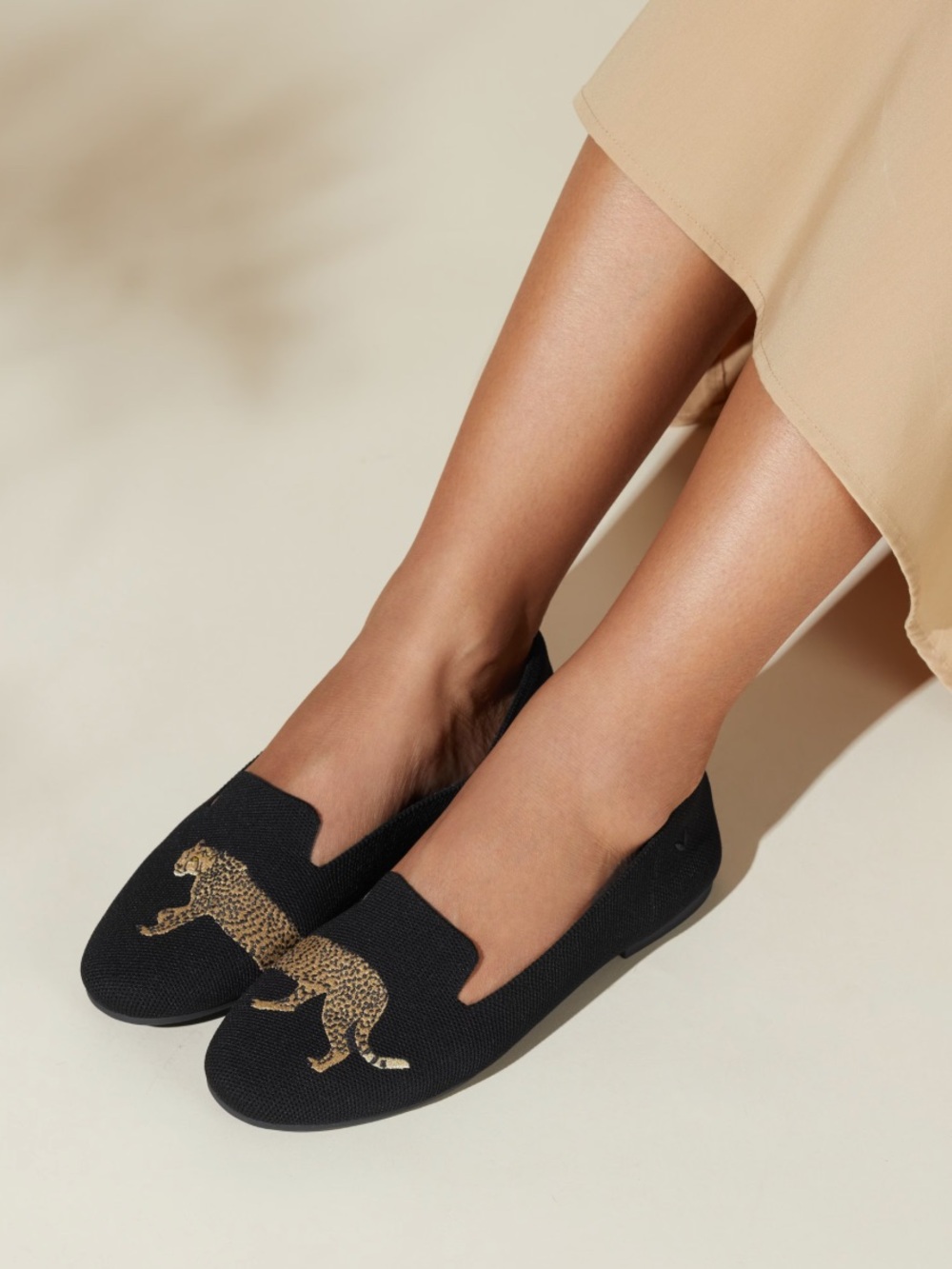 Vivaia Audrey Round-Toe Embroidered Loafers black cheetah